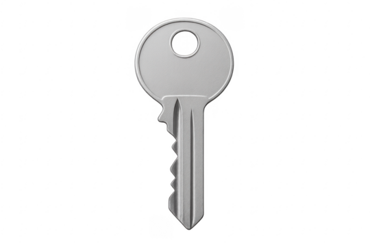Metal key for security and access on transparent background