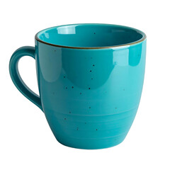 Teal mug with a handle on a black background, showing interior and a rim detail