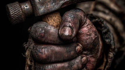 Obraz premium Dirty hands holding hammer