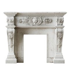 Fototapeta premium This elegant white stone fireplace surround features beautiful hand carved floral swags a central medallion and ornate pilasters in a classic European style