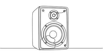 Line art illustration of a speaker on a white background.