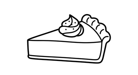 A simple black and white line drawing of a slice of pie topped with whipped cream.