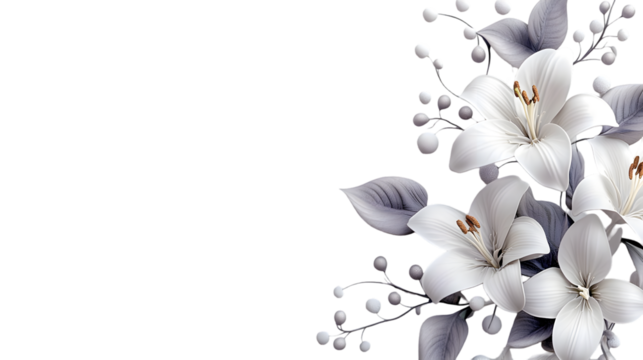 Lily border with blossoms and buds forming an elegant dual‑side frame and wide copy space, symbolizing purity and remembrance.