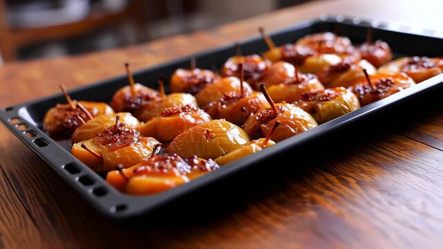 Baked apples on baking sheet