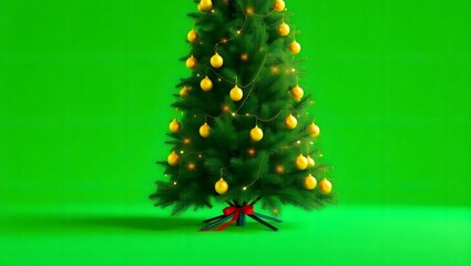 Christmas Tree Festive Decorations with Ornaments and Lights on Green Background for a Merry Holiday Celebration and Family Gatherings