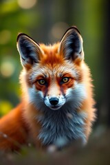 Fototapeta premium Red Fox Portrait in Vibrant Autumn Forest - Wildlife Photography of Beautiful Animals in Nature