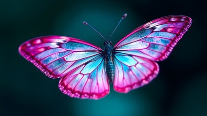Blue and Pink Butterfly Macro Photography: Closeup of Beautiful Insect Wings in Natural Habitat Garden