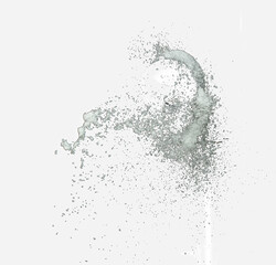 Fluffy White snow splash flying or throwing in mid air. Snowfall on Black background isolated. Snow...