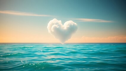 Romantic Heart-Shaped Clouds Over Ocean: Serene Nature Beauty and Peaceful Summer Vibes with Emotional Connection and Creative Sky Art