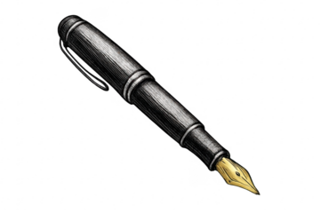 Fountain pen with gold nib drawing engraving style