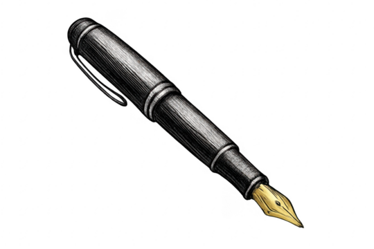 Fountain pen with gold nib drawing engraving style