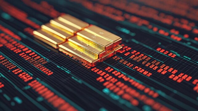 Crypto trading interface showing tokenized gold coin values in blockchain system. 