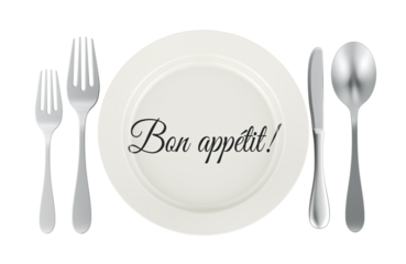 Bon appetit concept with plate and cutlery. 3D rendering
