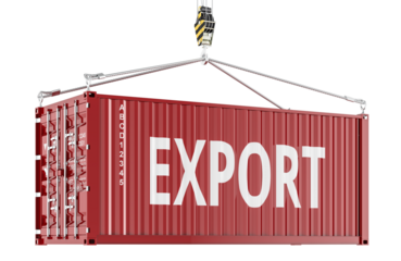 Export concept with shipping container. 3D rendering