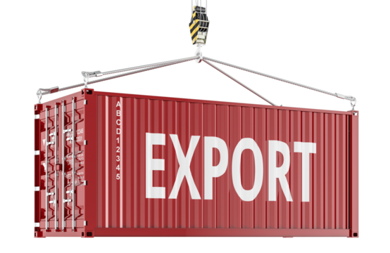 Export concept with shipping container. 3D rendering