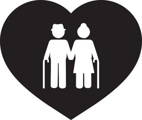Elderly Couple in a Heart Icon of Love and Care