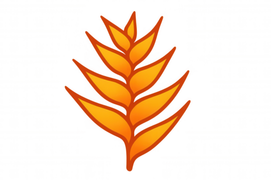 Stylized plant leaf with vibrant orange and yellow gradient colors, representing autumn and nature, transparent background - Powered by Adobe