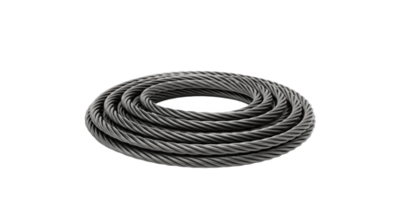 Coiled steel cable isolated on transparent background PNG