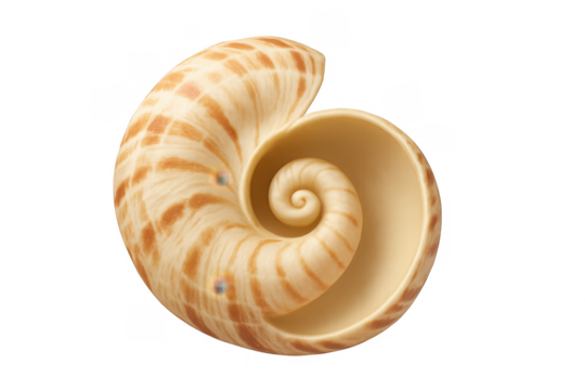 Seashell displaying spiral pattern on transparent background