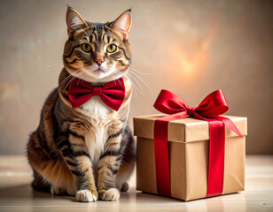cat with gift box
