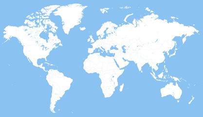 Detailed Political World Map meticulously displaying the precise political boundaries and dividing lines between states. A clear, educational reference focused solely on countries and their borders.