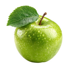 fresh green apple with leaves on white background