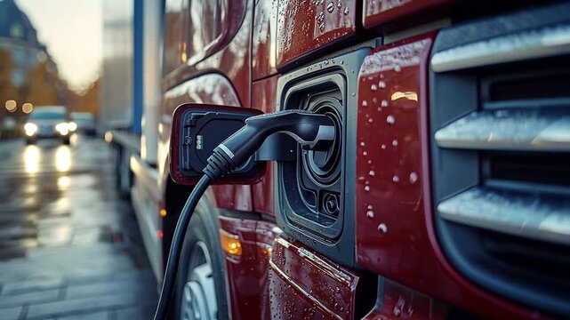 Electric Truck Charging on City Street: Sustainable Transportation