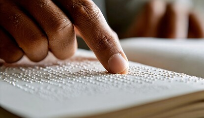 Close Up of Person Reading Braille on White Paper in Focus