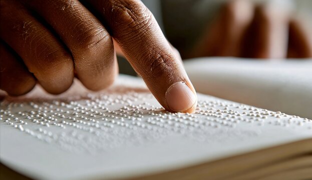 Close Up of Person Reading Braille on White Paper in Focus