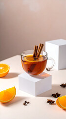 Warm Spiced Tea with Orange and Cinnamon Sticks.