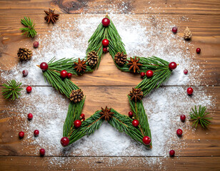 Christmas Star Shape decoration on wooden background
