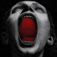 Horror Screaming Face Engraving Art with Red Mouth