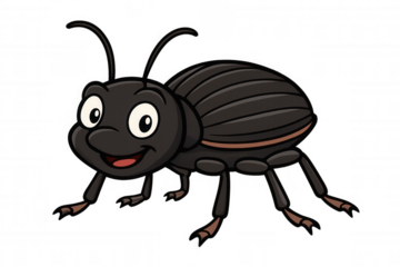 Cartoon beetle character illustration smiling, cute bug drawing, funny insect on transparent background