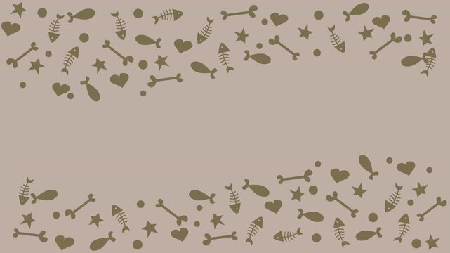 Pet treats and toys border pattern background with copy space for text. Cute animal food and play elements design.