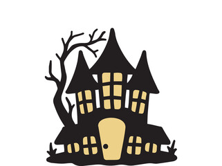 Halloween Castle Spooky Silhouette Illustration
