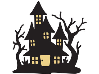 Halloween Castle Spooky Silhouette Illustration
