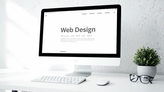 Modern Computer Setup For Web Design And Development With Glasses And Plant