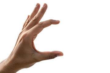 Close up of a human hand and a gloved hand reaching out to touch fingers against a dark background