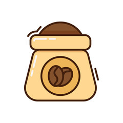 Pixelated Coffee Sack Icon with Bean Emblem on Transparent Background