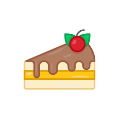 Pixel Art Piece of Cake with Chocolate Glaze and Cherry on Top in Transparent Background