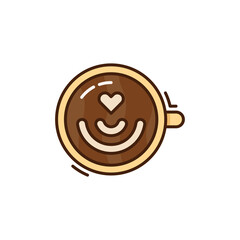 Pixel Art Style Coffee Cup Icon with Brown Liquid Heart Shape Design on Transparent Background