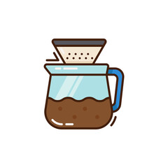 Pixel Art Style of Coffee Brewing with Transparent Glass Carafe and Ceramic Filter Holder Isolated on White Background Illustration