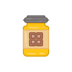 Pixel Art Yellow Liquid in Jar with Geometric Brown Label on Transparent Background