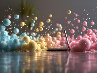 Splendid bright colored pink background sweets marshmallows candy flat lay style, minimal style, place for text