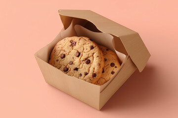 Gourmet cookie packaging box mockup with single chocolate chip cookie