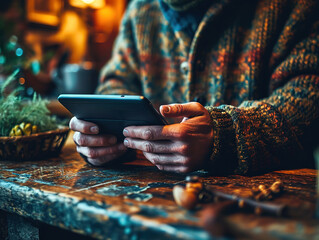 Cozy Indoor Scene with Tablet and Rustic Decor