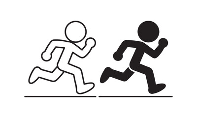 Fototapeta premium Two stylized figures running side by side one black and one white