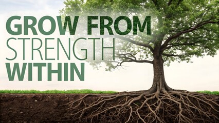 A strong robust tree with deep roots displaying growth