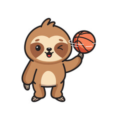 Cute Pixel Art Sloth Holding Basketball with a Winking Expression on Transparent Background