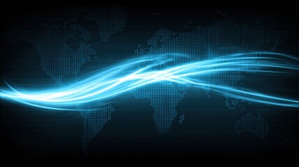 Digital World Map Design With Glowing Blue Lines Representing Connectivity Across Continents